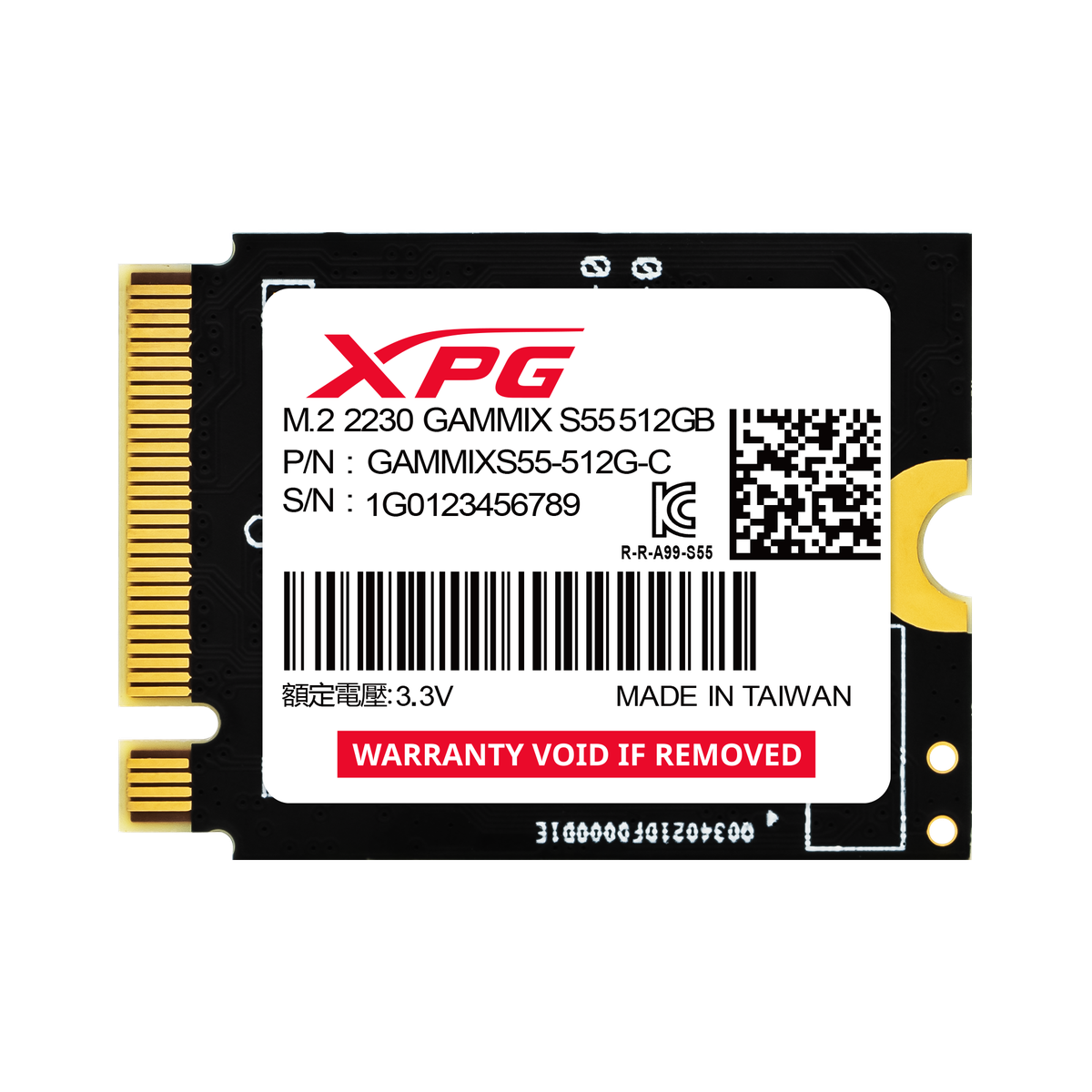 Твердотельный накопитель/ ADATA SSD GAMMIX S55, 512GB, M.2(22x30mm), NVMe, PCIe 4.0 x4, 3D NAND, R/W 5000/3000MB/s, IOPs -/-, TBW 230, DWPD 0.2 (5 лет)