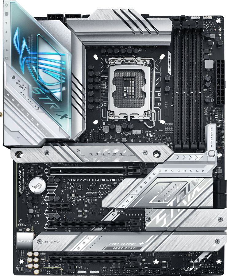 Материнская плата ASUS ROG STRIX Z790-A GAMING WIFI D4, LGA 1700, Intel Z790, 4xDDR4, 4xSATA, 4xM.2, 1xPCI-E 5.0 x16, 2xPCI-E 4.0 x4, 1xHDMI, 1xDP, 1x 2.5Gb LAN, 2xUSB-A 3.2 Gen 2, 4xUSB-A 3.2 Gen 1, 5x3.5 мм, 7.1, Standard-ATX