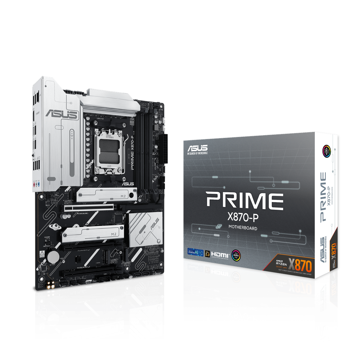Материнская плата ASUS PRIME X870-P, AM5, AMD X870, 4xDDR5, 2xSATA, 4xM.2, 1xPCI-E 5.0 x16, 1xPCI-E 4.0 x16, 1xPCI-E x1, 1xHDMI, 2xUSB Type-C, 1x2.5Gb LAN, 4xUSB-A 3.2 Gen 1, 1xUSB 3.2 Gen 2, 3x3.5 мм, 7.1, ATX