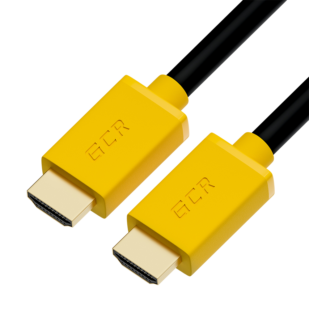 GCR Кабель 15.0m HDMI 2.0, Ultra HD, 4K 60Hz / 5K*30Hz, HDR 4:2:0, 3D, AUDIO, 18.0 Гбит/с, черный, желтые коннекторы, медь, 3X экран с армированием