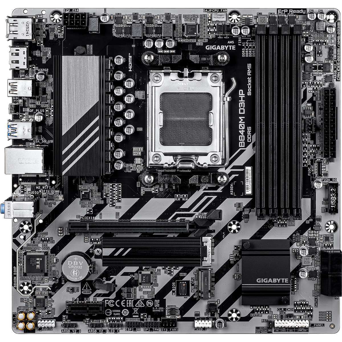Материнская плата Gigabyte B840M D3HP, AM5, AMD B840, 4xDDR5, 4xSATA, 2xM.2, 1xPCIe 4.0 x16, 1xPCIe x1, 1xHDMI, 2xDP, 1x1Gb LAN, 1xUSB-C 5Gbps, 1xUSB-A 5Gbps, 1xUSB-A 10Gbps, 3xUSB-A 2.0, 3x3.5 мм, 7.1, mATX