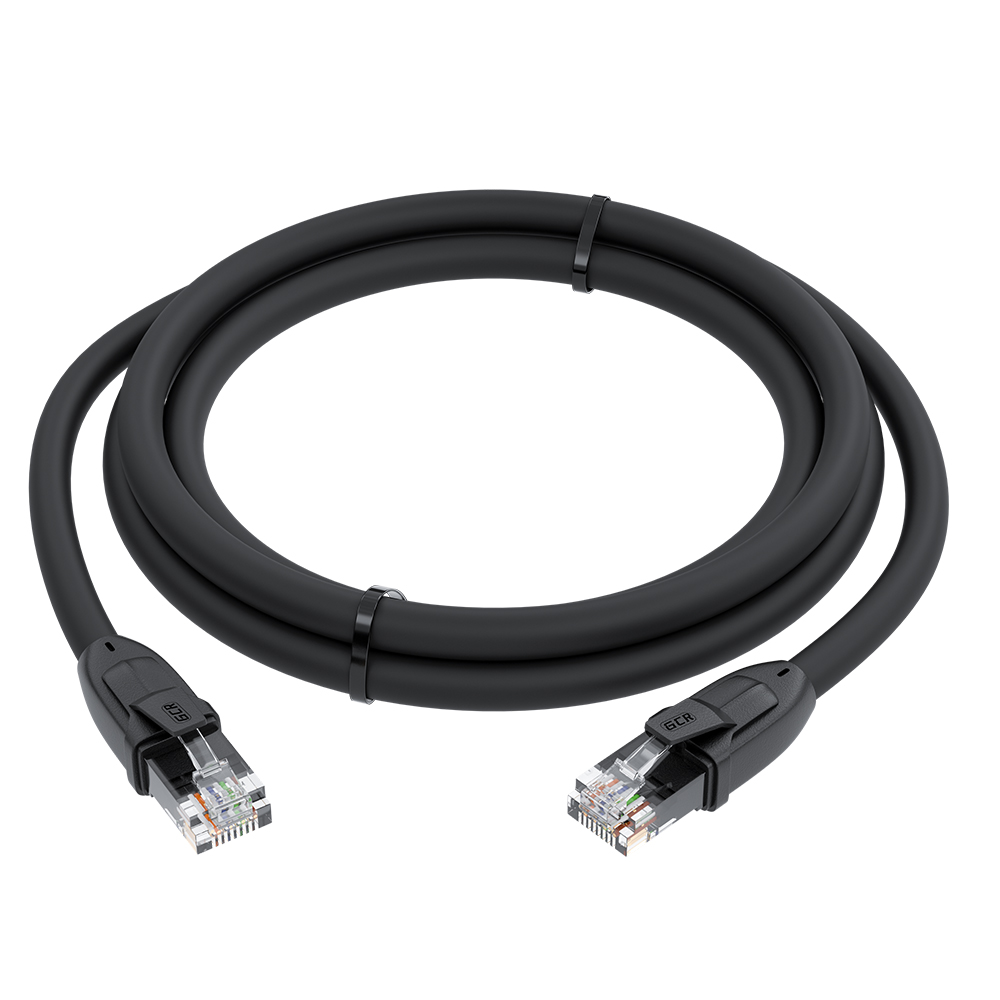 GCR Патч-корд прямой 30.0m UTP кат.6А, черный, 24 AWG, литой, ethernet high speed, RJ45, T568B