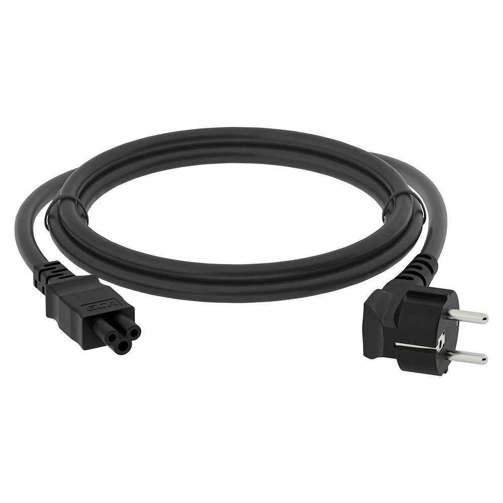 GCR PRO Кабель питания черный, 3.0m, евровилка угловая Schuko - С5, 3*0,5mm, медь