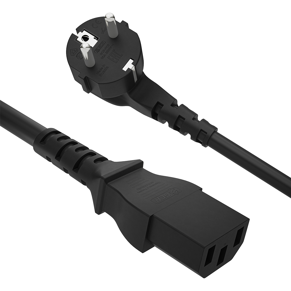 GCR PRO Кабель питания черный, 7.0m, евровилка угловая Schuko - С13, 3*0,5mm, медь