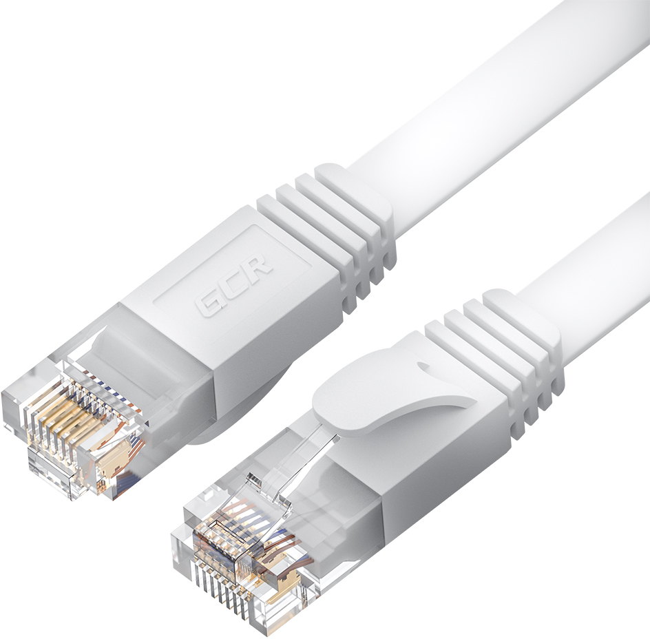 GCR PRO Патч-корд LSZH PROF плоский прямой 1.0m, UTP медь кат.6, белый, 30 AWG, ethernet high speed 10 Гбит/с, RJ45, T568B