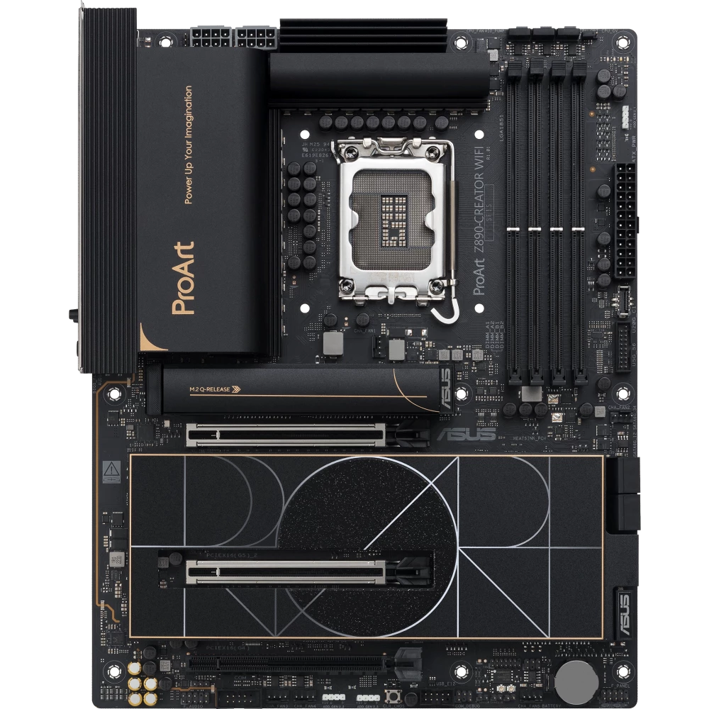 Материнская плата ASUS ProArt Z890-CREATOR WIFI, LGA 1851, Intel Z890, 4xDDR5, 4xSATA, 5xM.2, 2xPCIe 5.0 x16, 1xPCIe 4.0 x16, 1xHDMI, 1xDP, 1x 10Gb LAN, 1x 2.5Gb LAN, 2xUSB-C 10Gbps, 6xUSB-A 10Gbps, 1xUSB-A 2.0, 7.1, ATX