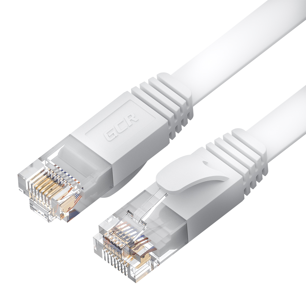 GCR PRO Патч-корд LSZH PROF плоский прямой 20.0m, UTP медь кат.6, белый, 30 AWG, ethernet high speed 10 Гбит/с, RJ45, T568B