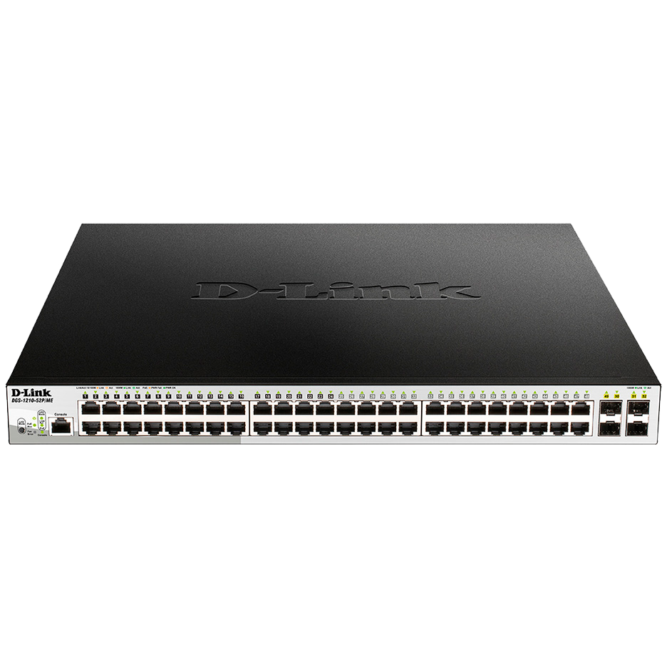 Коммутатор D-Link DGS-1210-52P/ME/B1A, L2, 48×1GbE PoE, 4×SFP, PoE 193W