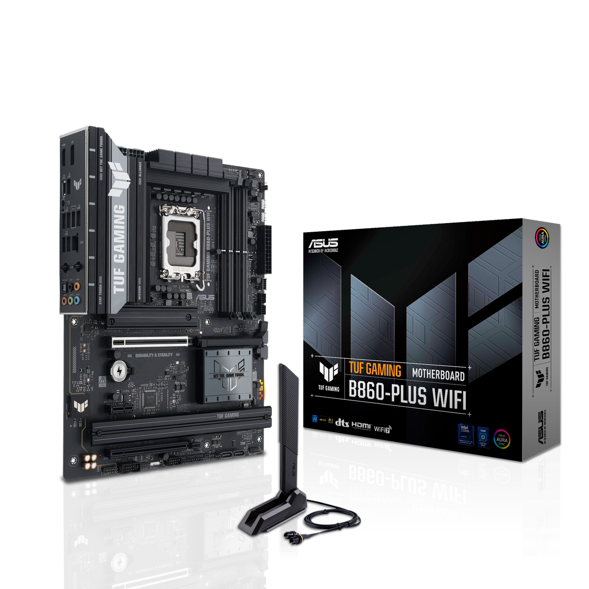 Материнская плата ASUS TUF GAMING B860-PLUS WIFI, LGA 1851, Intel B860, 4xDDR5, 4xSATA, 3xM.2, 1xPCIe 5.0 x16, 1xPCIe 4.0 x16, 1xDP, 1xHDMI, 1x 2.5Gb LAN, 1xUSB 20Gbps, 2xUSB 10Gbps, 3xUSB 5Gbps, 2xUSB 2.0, 5x3.5 мм, 7.1, ATX