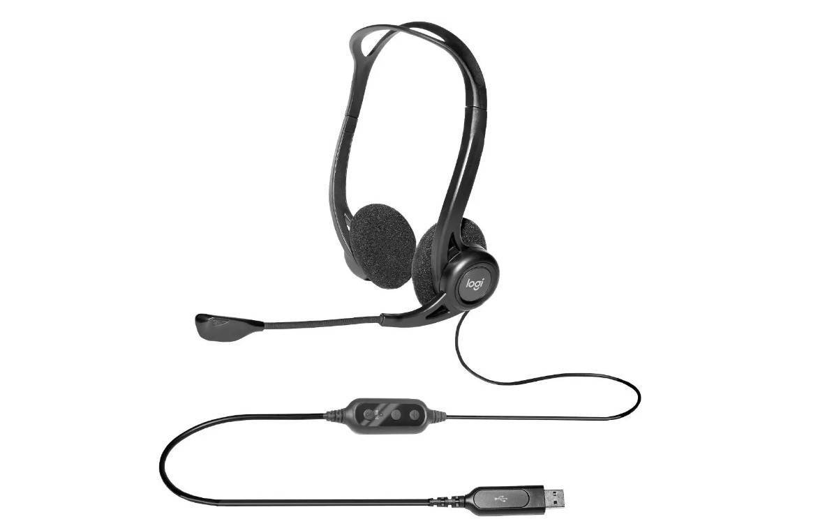 Logitech Гарнитура PC960 Headset, для контактных центров, регулятор громкости, выкл. микрофона, USB, 2.4 м, черный.