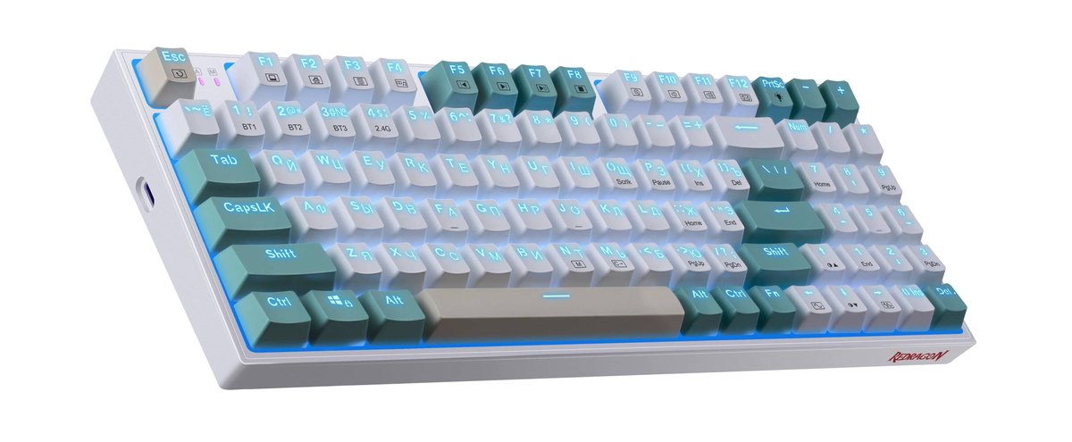 Клавиатура беспроводная Defender REDRAGON VEIGAR USB, Bluetooth/Радиоканал, бело-голубая