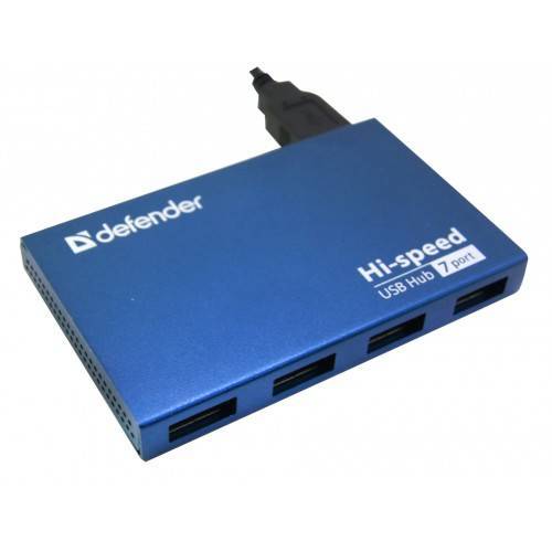 Defender Разветвитель SEPTIMA SLIM USB2.0 - 7 портов, + блок питания DC 5В...2А, + кабель USB 2.0 A(M) - MiniB (M) - 1м