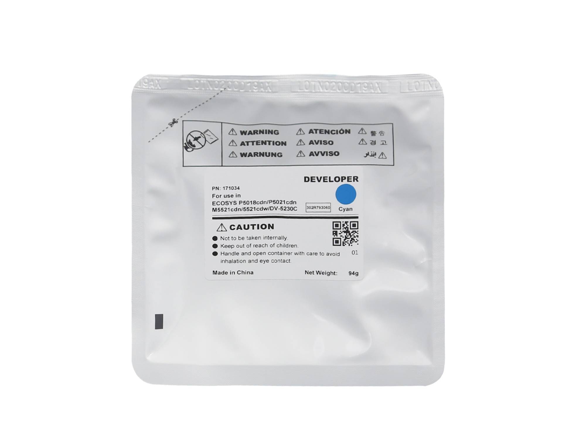 CET 171034 Девелопер для KYOCERA ECOSYS M5521cdn/P5021cdn/M5526cdw Cyan, 94г, 100000  стр. (DV-5230C/302R793060) CET