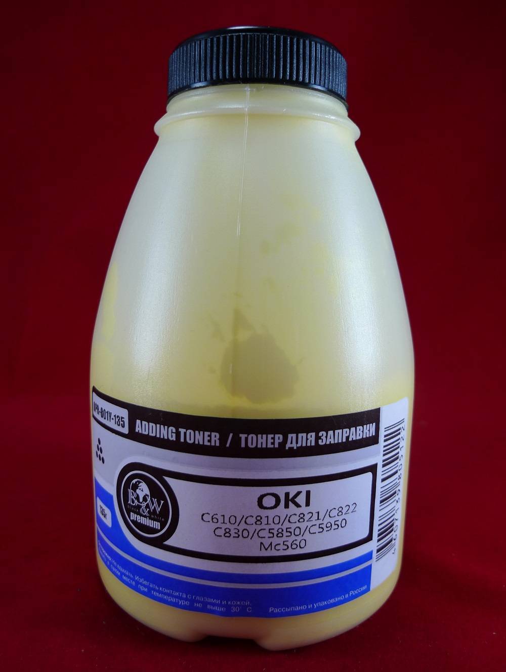 Тонер Black&White OPR-801Y-135 OKI C610/C810/C821/C822/C830/C5850/C5950/MC560 Yellow фл. 135г B&W Premium Tomoegawa фас.Россия