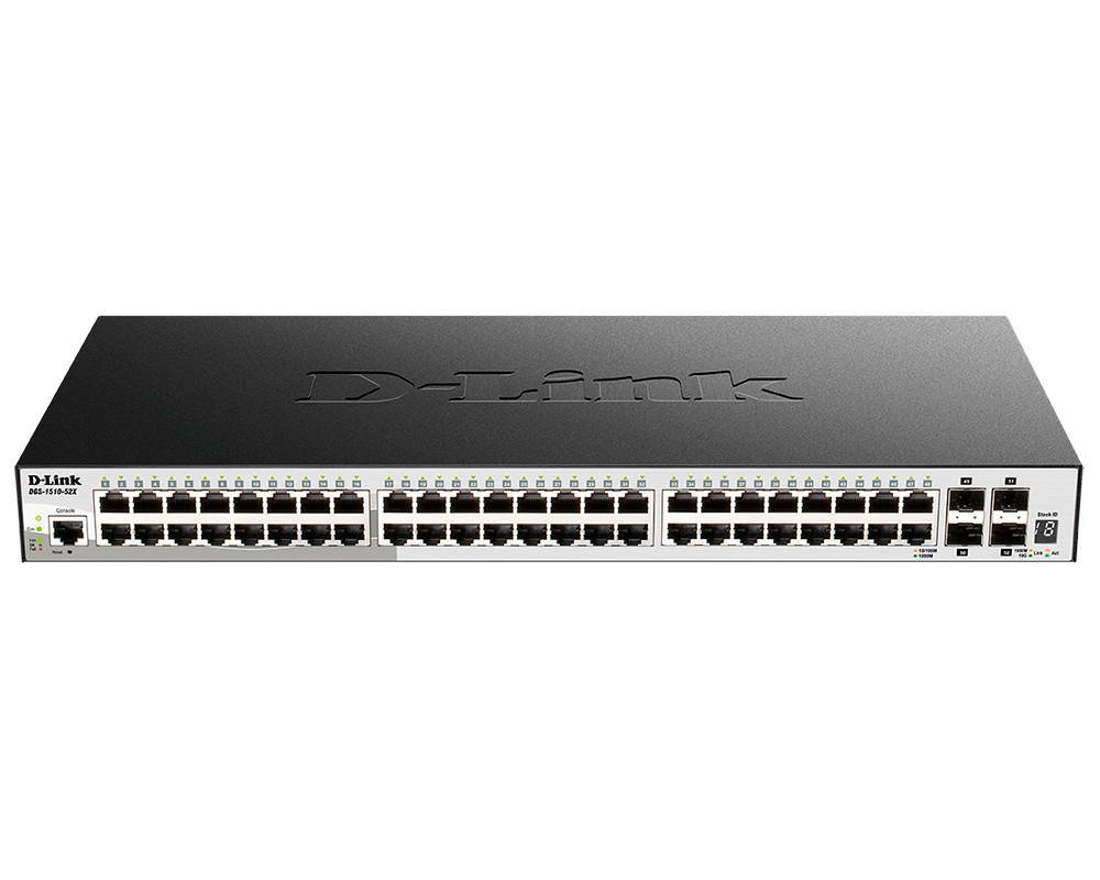 D-Link DGS-1510-52X/A2A Настраиваемый L2+ стекируемый коммутатор с 48 портами 10/100/1000Base-T и 4 портами 10GBase-X