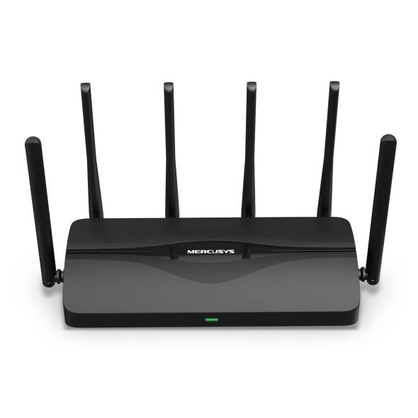 Беспроводной маршрутизатор Mercusys - MR47BE, 2.4, 5 и 6 ГГц, 5760Мб/с, IEEE 802.11 a/b/g/n/ac/ax/be, 3x RJ-45, 2.5 Гб/с, 6 antennas, чёрный, MR47BE