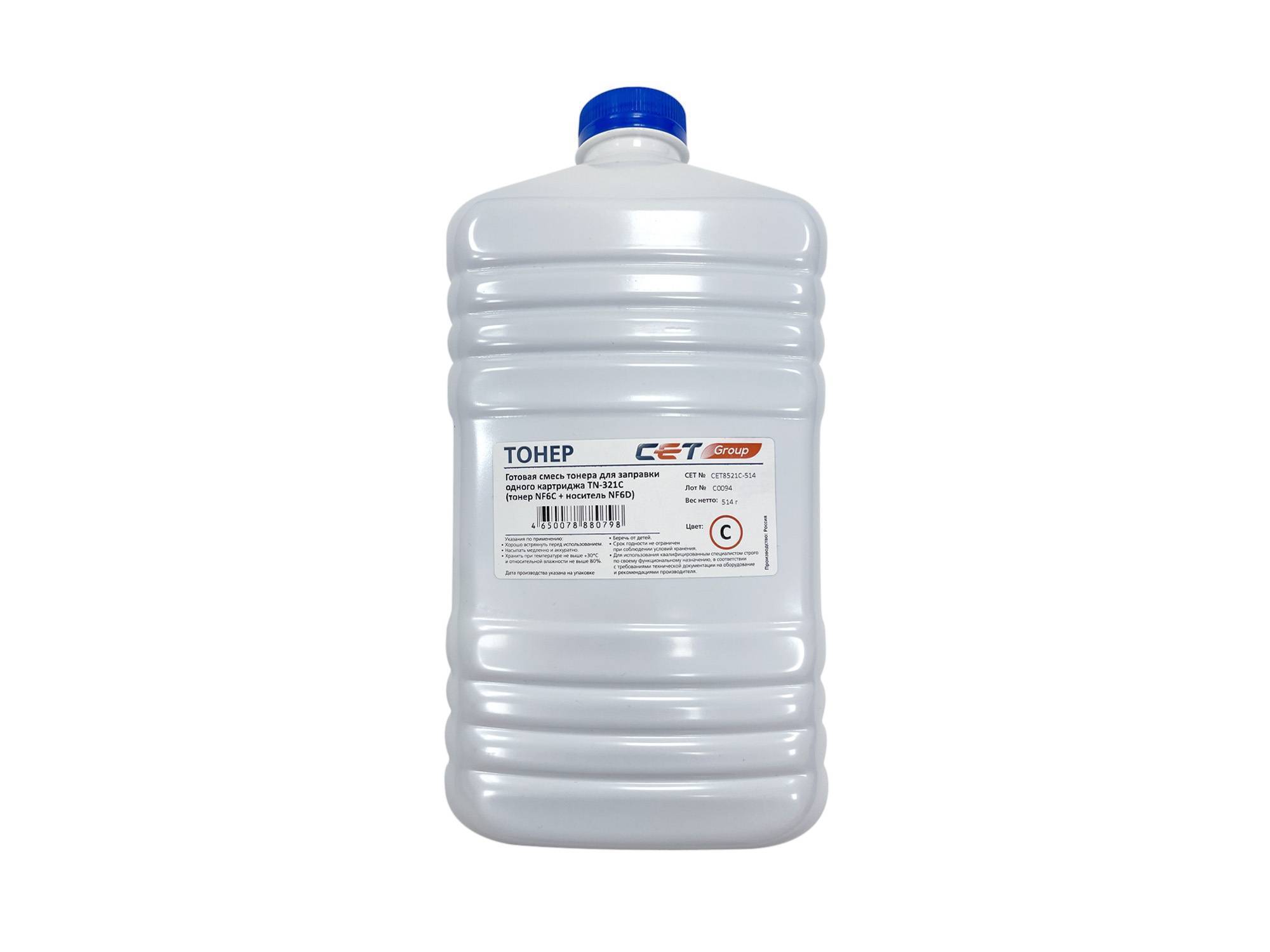 Тонер NF6C + носитель NF6D для KONICA MINOLTA Bizhub C224/284/364 Cyan, 514г/бут (TN-321C/TN321C) CET