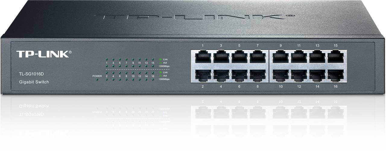 Коммутатор TP-Link TL-SG1016D, 16×1GbE, неуправляемый, настольный