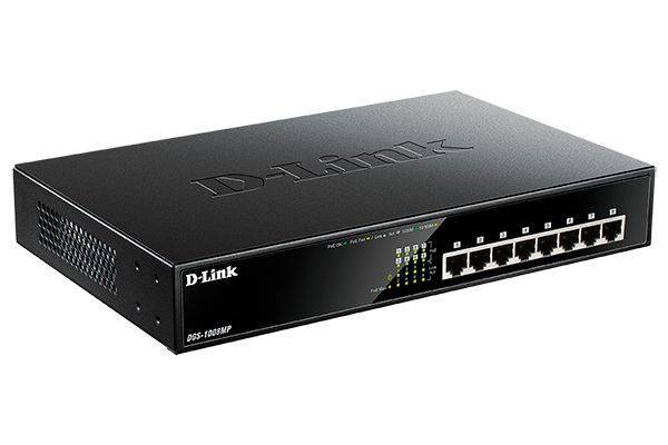D-Link DGS-1008MP/B1A Неуправляемый коммутатор с 8 портами 10/100/1000Base-T с поддержкой PoE 802.3af/at (PoE 125 Вт)