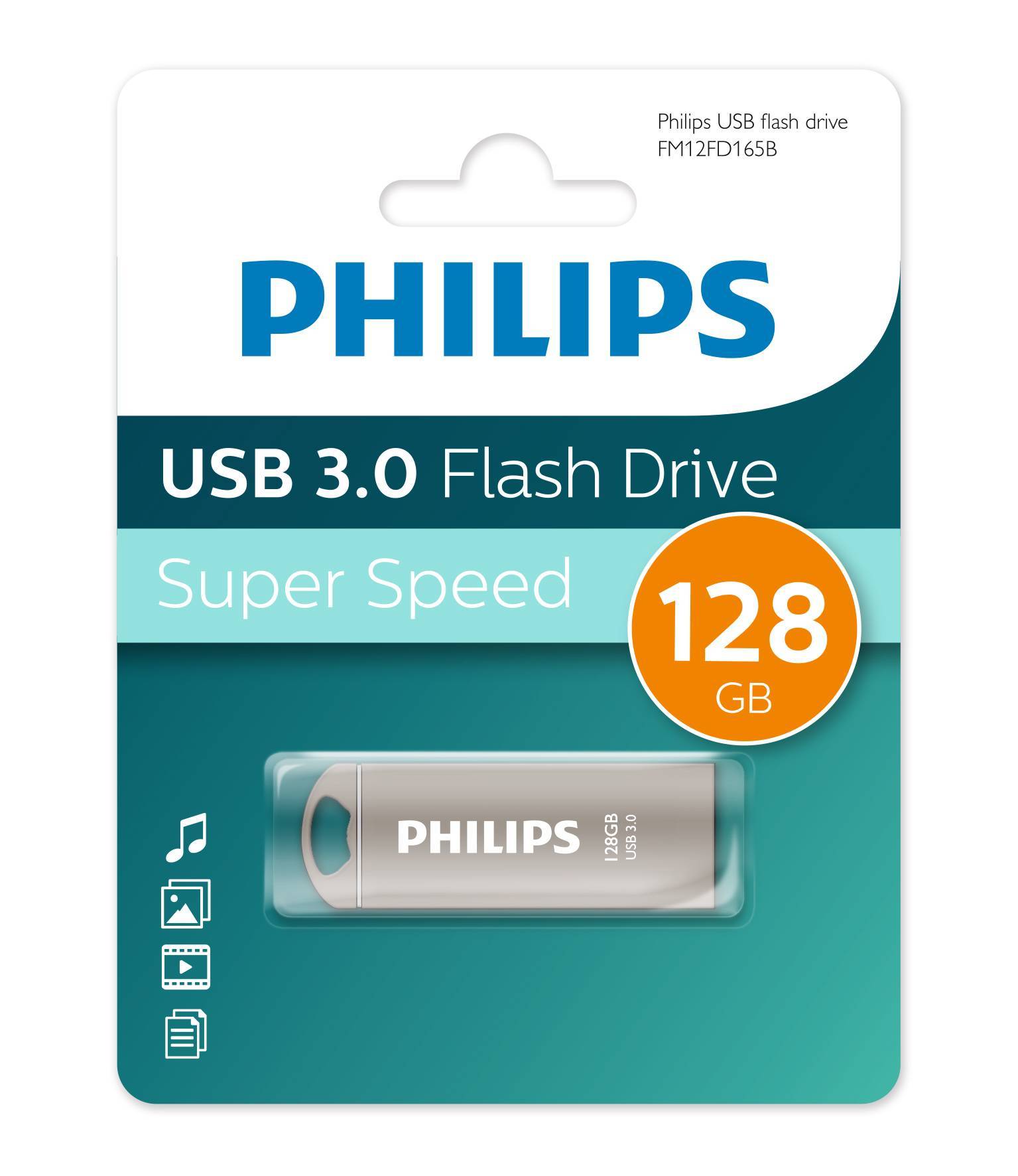 Флешка USB PHILIPS IRON (FM12FD165B/97), 128Gb, USB 3.0, R/W 100/45, серебристый