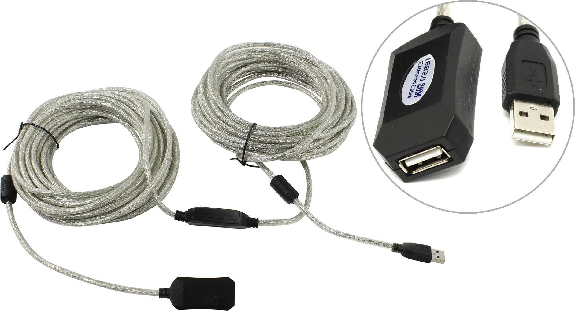 Кабель-адаптер USB2.0-repeater, удлинительный активный <Am-->Af> 20м Aopen