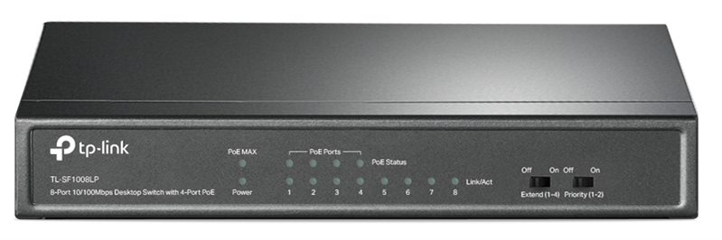 TL-SF1008LP - Коммутатор, TP-Link, TL-SF1008LP, 8-портовый 10/100 Мбит/с настольный коммутатор с 4 портами PoE, Бюджет PoE: 41 Вт