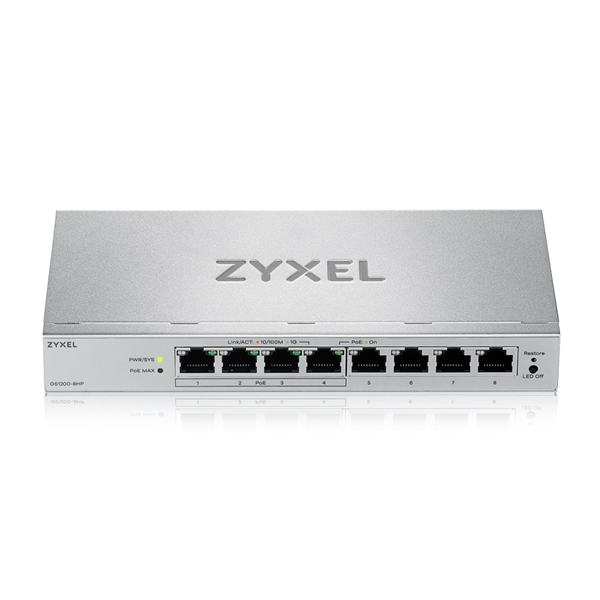 Коммутатор/ ZYXEL Web-managed Gigabit PoE Switch Zyxel GS1200-8HPv3, 8xRJ-45: 1G (4xPoE+), 68W PoE budget, desktop, fanless