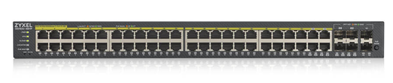 Коммутатор Smart L2 PoE+ Zyxel NebulaFlex GS1920-48HPv2, rack 19", 44xGE PoE+, 4xCombo (SFP/RJ-45 PoE+), 2xSFP, бюджет PoE 375 Вт