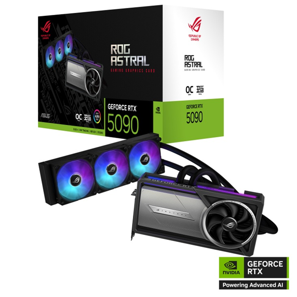 Видеокарта ASUS GeForce RTX5090 32Gb DDR7 512 bit 3*DP/2*HDMI 3FAN (ROG-ASTRAL-LC-RTX5090-O32G-GAMING) RTL