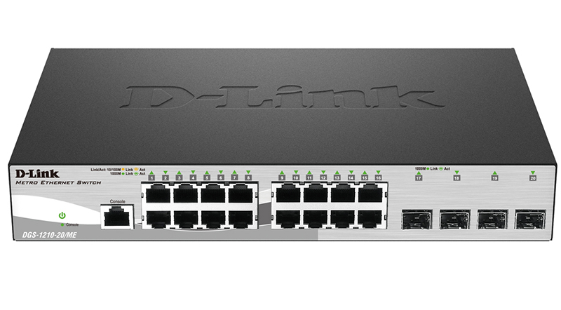 Коммутатор D-Link Управляемый L2 коммутатор, 16x1000Base-T, 4x1000Base-X SFP, защита от статического электричества до 6 кВ, CLI, консольный порт RJ-45