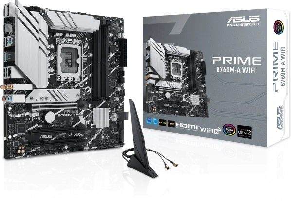 Материнская плата ASUS PRIME B760M-A WIFI, LGA1700, B760, 4*DDR5, 4*SATA, 2*M.2, 2*USB 3.2, 4*USB 2.0, 3*PCIx16, DP+2*HDMI, mATX; 90MB1EL0-M1EAY0