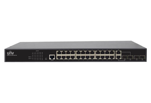 Uniview NSW5110-24GT4GP-IN Управляемый коммутатор, Web-управление, 24 сетевых порта×1000Mbps ports (RJ45)+2×1000Mbps Fiber(SFP) порта+2G комбинированных портов, IEEE802.3, IEEE802.3u, IEEE802.3z,IEEE802.3ab, IEEE802.3x, коммутационная способность 56Gbps, скорость пересылки пакетов 41.66Mpps, размер буфера 4Mbit, MAC 8K, встроенный блок питания AC: 100-240V, 50/60Hz