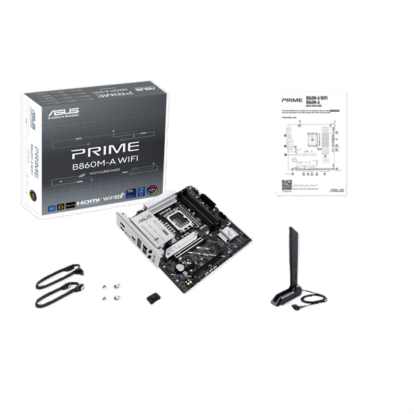 Материнская плата Asus - PRIME B860M-A WIFI, mATX, Intel B860, 1xLGA 1851, 4xDDR5 до 256ГБ, audio, M.2, Wi-Fi, Bluetooth, HDMI, DP, 4xSATA, 4xUSB2.0, 2xUSB3.0, 1xUSB3.1, 1xUSB3.2 Type C, PRIME B860M-A WIFI