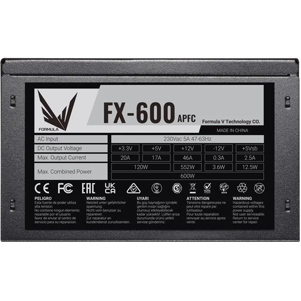 Блок питания Formula V Line FX-600, 600W, APFC, 12cm Fan