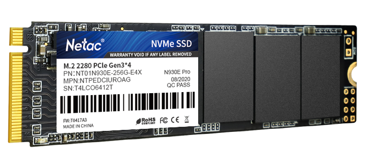 SSD накопитель Netac SSD N930E Pro 256GB PCIe 3 x4 M.2 2280 NVMe 3D NAND, R/W up to 2040/1270MB/s, IOPS(R4K) 150K/180K, TBW 150TB, 3y wty