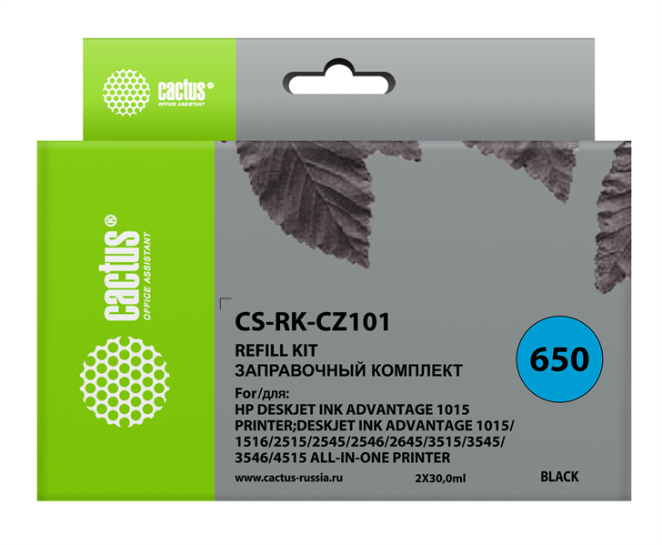 Заправочный набор Cactus CS-RK-CZ101 черный для HP DeskJet 2515/3515 (2*30ml)