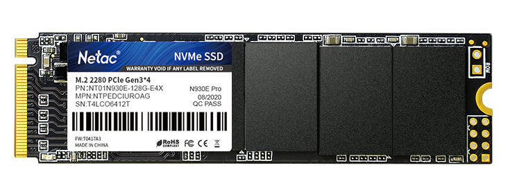 SSD накопитель Netac SSD N930E Pro 128GB PCIe 3 x4 M.2 2280 NVMe 3D NAND, R/W up to 970/650MB/s, IOPS(R4K) 100K/130K, TBW 75TB, 3y wty