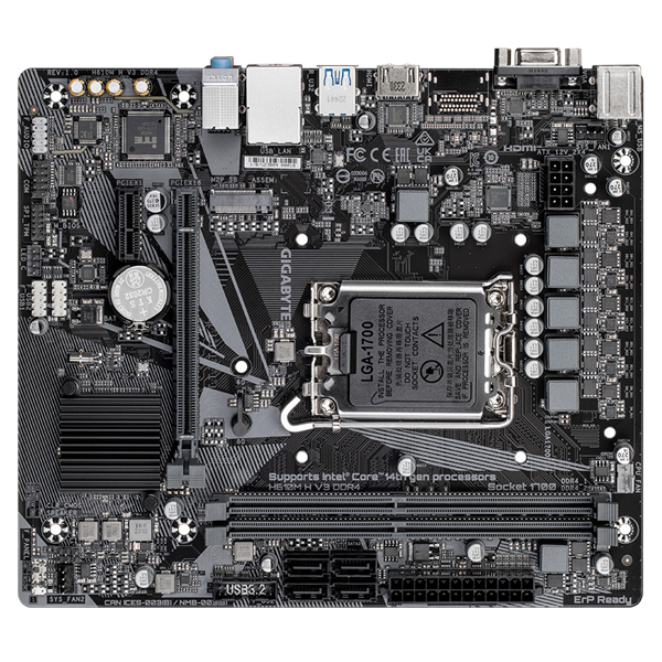Материнская плата GIGABYTE H610M H V3 DDR4, LGA1700, H610,  2*DDR4, 4*SATA, 1*M.2, 2*USB 3.2, 4*USB 2.0, 1*PCIx16, 1*PCIx1, D-Sub+HDMI, mATX