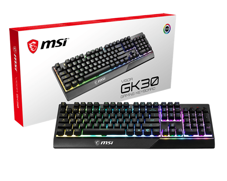 клавиатура проводная Gaming Keyboard MSI VIGOR GK30, Wired, Mechanical-like plunger switches. 6 zones RGB lighting with several lighting effects.  Anti-ghosting Capability. Water Resistant (spill-proof), Black