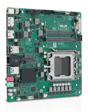 Материнская плата ASUS PRO A620AT-CSM, AM5, AMD A620A, 2xDDR5, 2xSATA, 1xM.2, 1xPCIe 4.0 x16, 1xHDMI, 1xDP, 1x1Gb LAN, 2xUSB-A 10Gbps, 2xUSB-A 2.0, 2x3.5 мм, 7.1, Thin Mini-ITX
