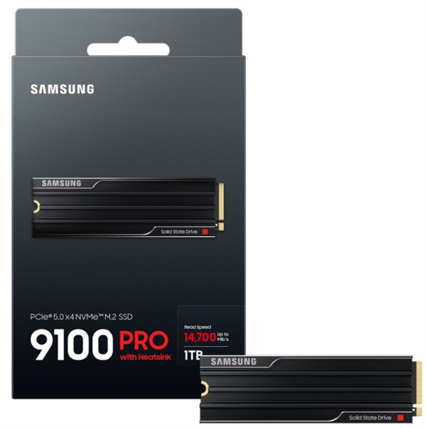 Твердотельный накопитель SSD Samsung M.2 2280 1TB Samsung 9100 PRO Black Client SSD  PCIe Gen5x4 with NVMe, 14700/13300, IOPS 1850/2600K, MTBF 1.5M, 3D NAND, 1024MB, 600TBW, 0,33DWPD, RTL
