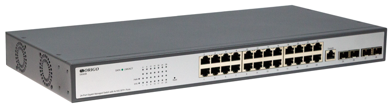 Коммутатор ORIGO Управляемый L3 коммутатор, 24x1000Base-T, 4x10GBase-X SFP+, консольный порт RJ-45, комплект для установки в 19" стойку