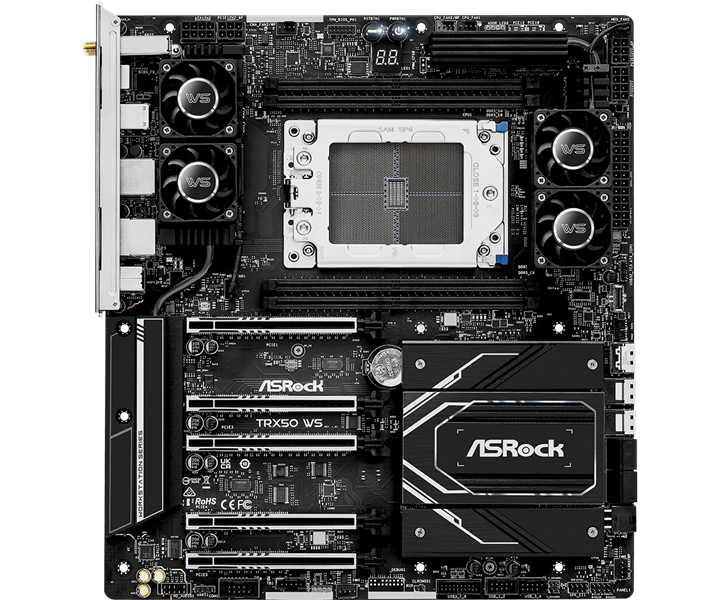 Материнская плата ASROCK TRX50 WS, AMD TRX50, 4*DDR5, 4*SATA, 2*M.2, 7*USB 3.2, 5*PCIx16, 1*M.2 (Key E), EATX