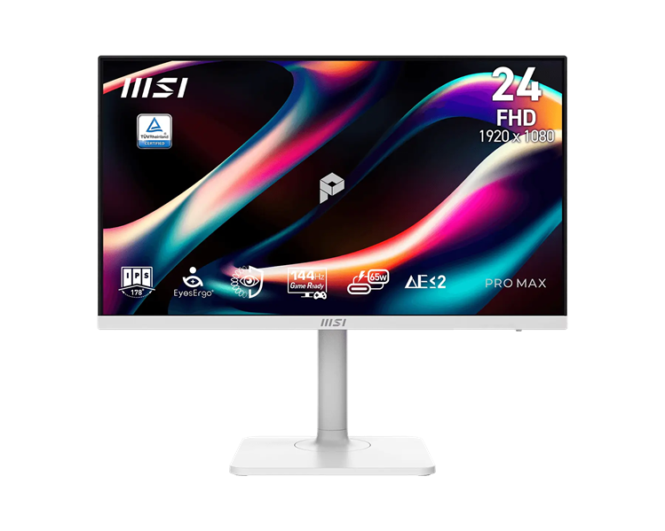 Монитор MSI PRO MAX 241PHW E14 23,8" 16:9 FHD(1920x1080)  IPS Flat,4ms(GTG),1500:1,100M:1,300nit,HDMI,DP,2xUSB Type-A,USB Type-B,USB Type-C,Speaker,Tilt,Swivel,Height,Pivot,144Hz,White,1y w-ty