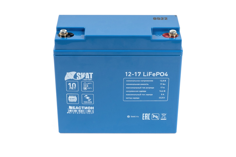  (647) Бастион Skat i-Battery 12-17 LiFePO4 АКБ LI-ION 12В/17Ач/BMS/T7-М6/-20°C- +60°C/IFR 32700/4S3P/Срок службы 10 лет/5 л.г