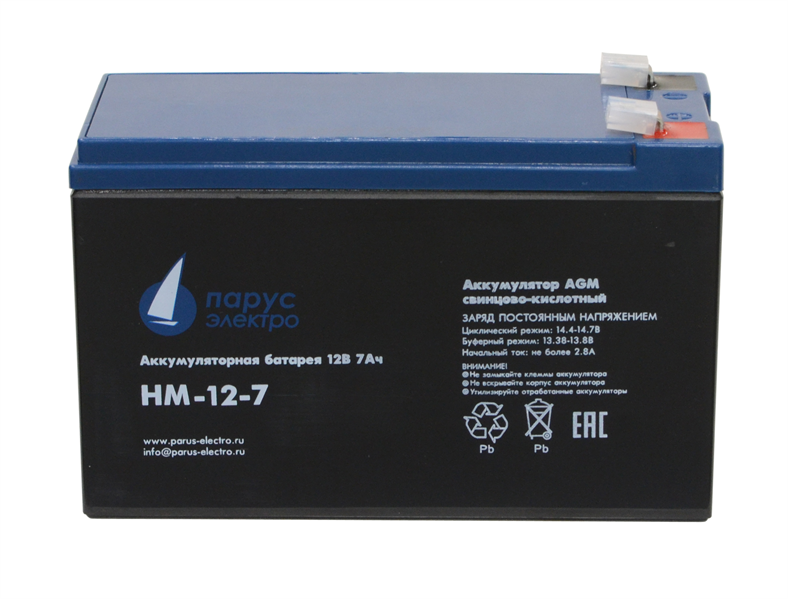  Парус-электро Аккумуляторная батарея для ИБП  HM-12-7 (AGM/12В/7,2Ач/клемма F2)
