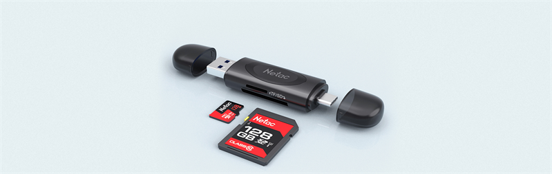 Кардридер  Netac card reader WK14, USB3.0+Type-C to mSD/SD, Black (repl. NT09WK14-30BK) (незначительное повреждение коробки)